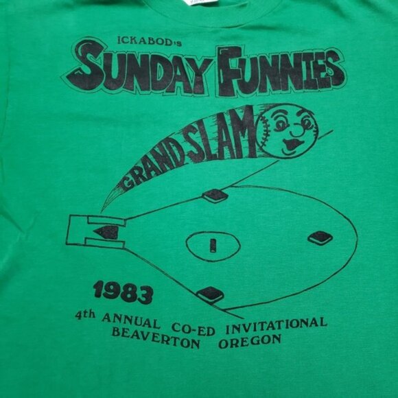 Vintage Hanes Sunday Funnies Shirt Mens Medium Green Short Sleeve Single Stitch - Picture 5 of 5